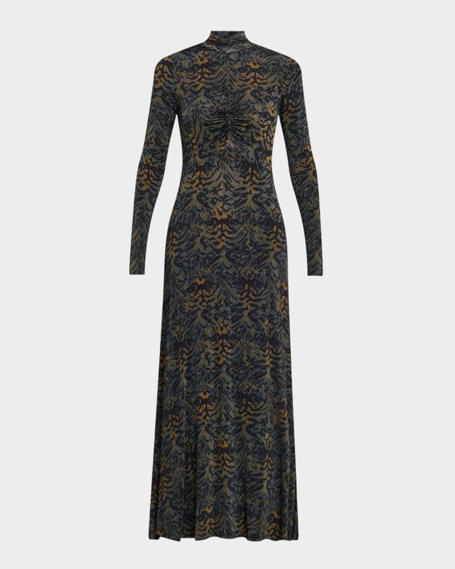 Koa Ruched Jersey Turtleneck Maxi Dress